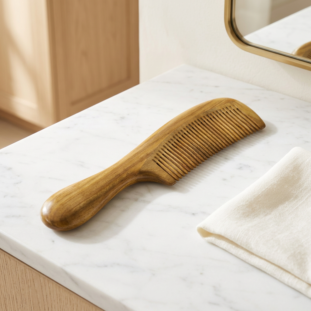 Green Sandalwood Round Handle Comb, Standard or Wide Tooth, 18 cm