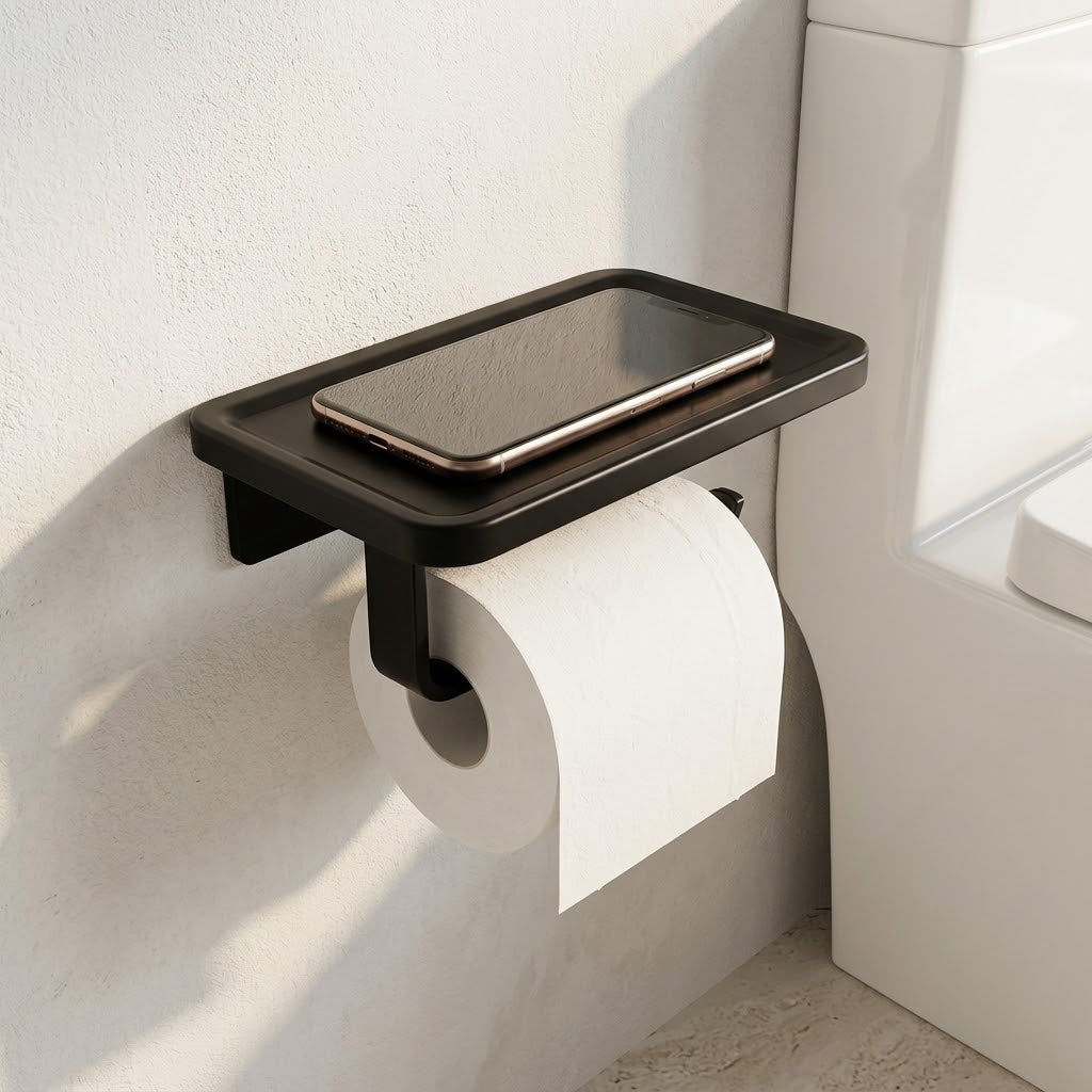 No-Drill Aluminum Towel and Toilet Paper Holder, Black or White