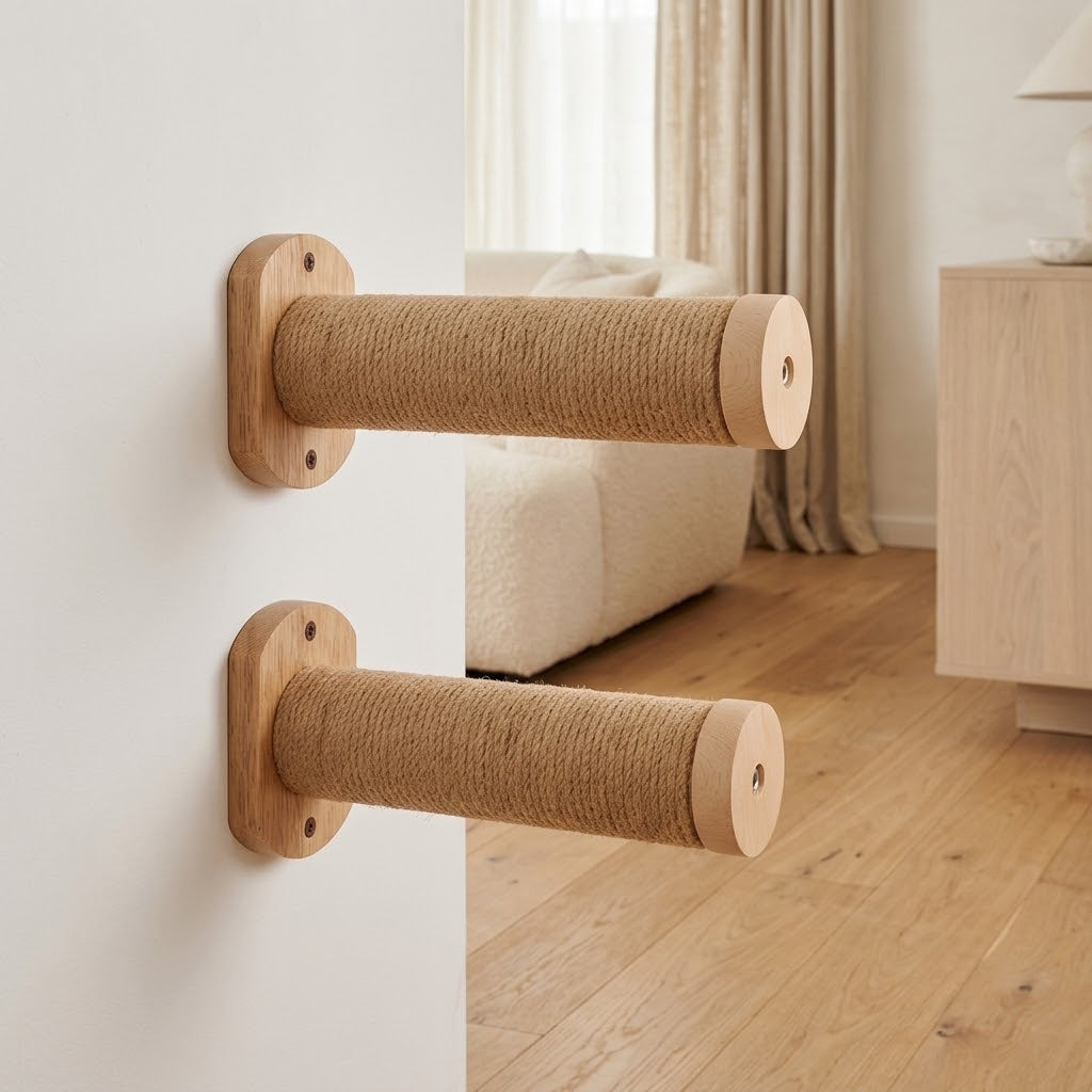Solid Wood Cat Wall Steps with Jute Rope, Holds 35 lb, 2 Piece