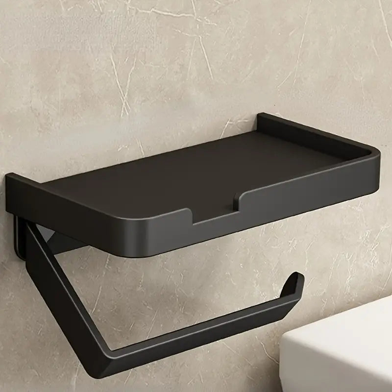 Aluminum Toilet Paper Holder with Phone Shelf, Grey or Black