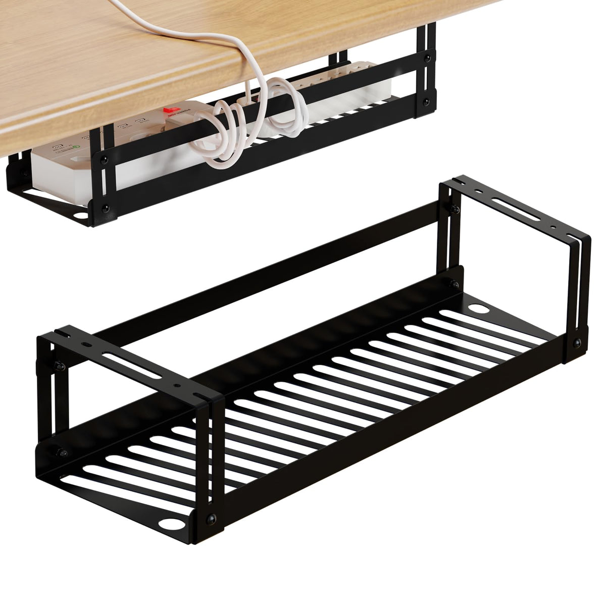 Under-Desk Metal Cable Management Tray, 17 in, Holds Up to 15 lbs