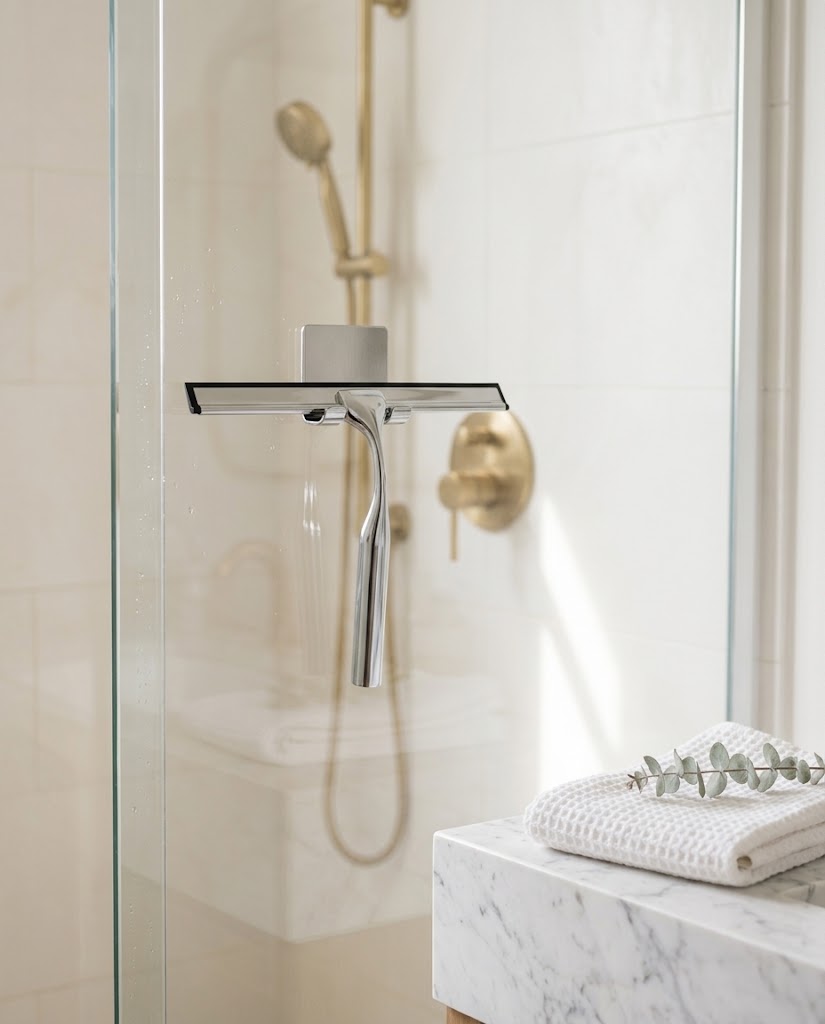 Stainless Steel Shower Squeegee with Replaceable Silicone Blade, 10 in