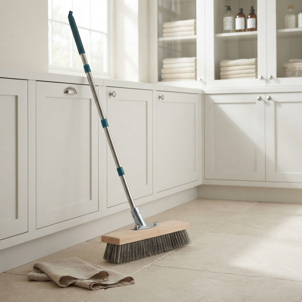 Stainless Steel Wire Deck Scrub Brush, 12 in, 53 in Handle