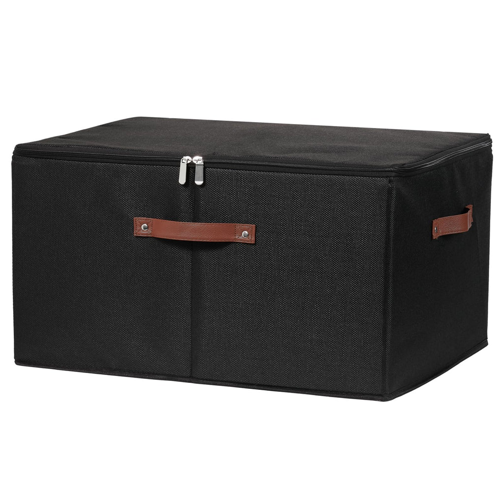 Extra-Large Cotton Linen Storage Bin with Zippered Lid, Black