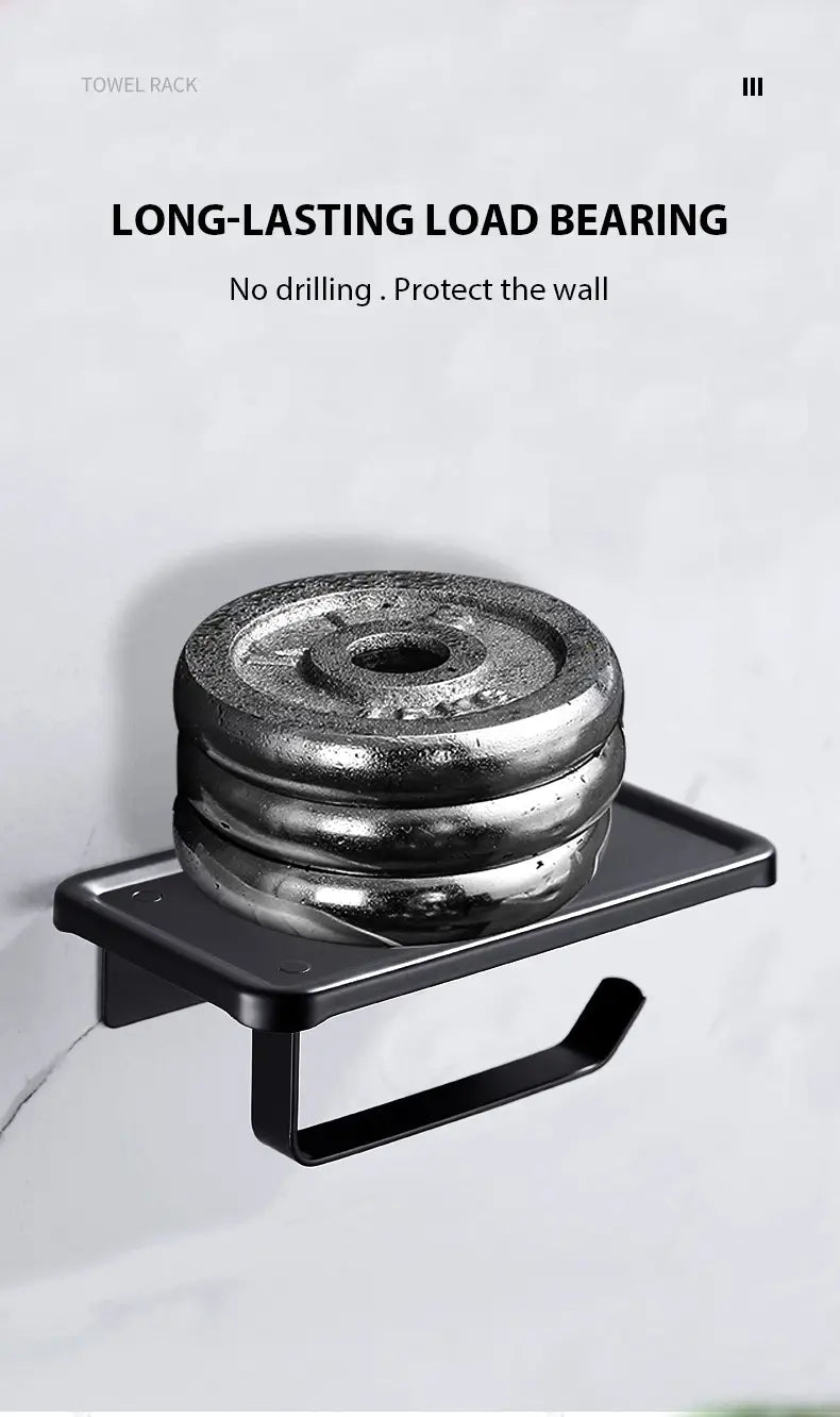 No-Drill Aluminum Towel and Toilet Paper Holder, Black or White