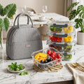 3-Compartment Glass Bento Meal Prep Containers, 36 oz, Gray, Set of 5
