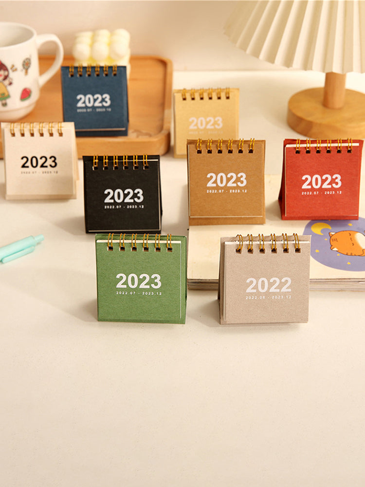 Mini Desktop Coil Paper Calendar Planner, Nine Solid Colors