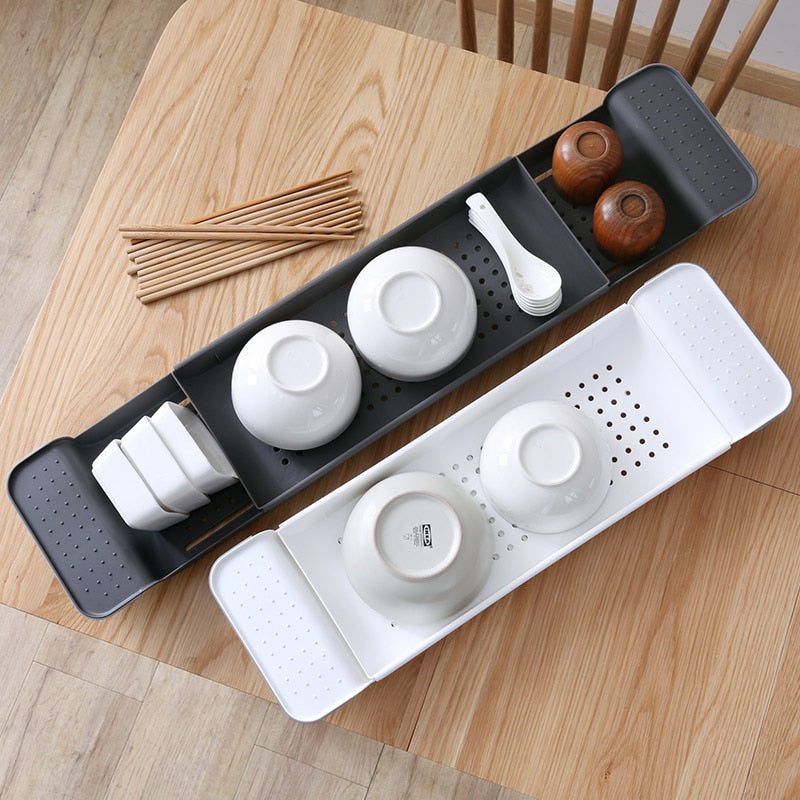 Retractable Bathtub Tray Shelf, Adjustable Width, White or Black Ash