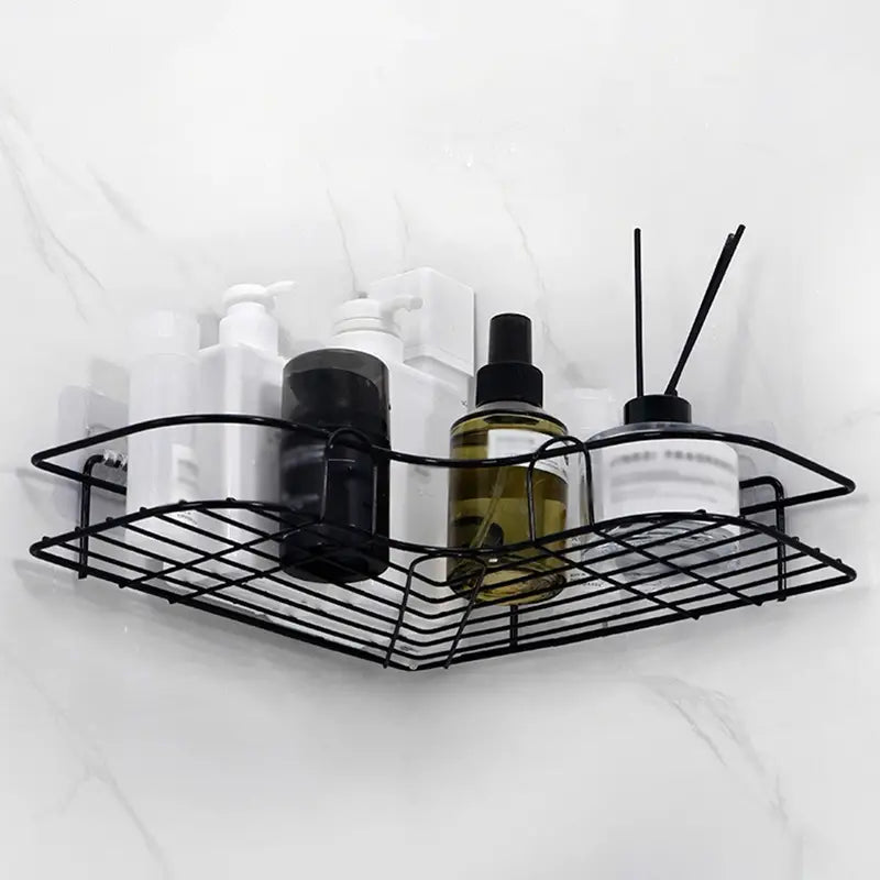 No-Drill Iron Corner Shower Caddy, Triangle Shape, Black or White