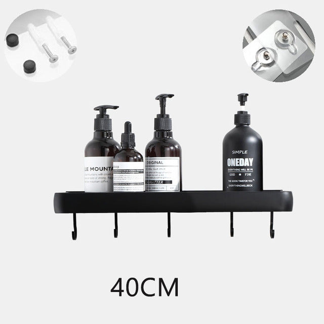 No-Drill Aluminum Bathroom Shelf and Towel Rack, 30, 40 or 50 cm