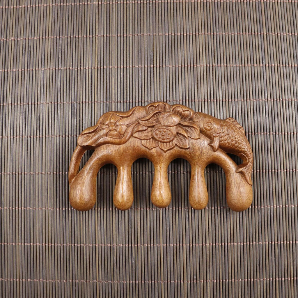 Golden Sandalwood Five-Tooth Scalp Massage Comb, Multiple Shapes