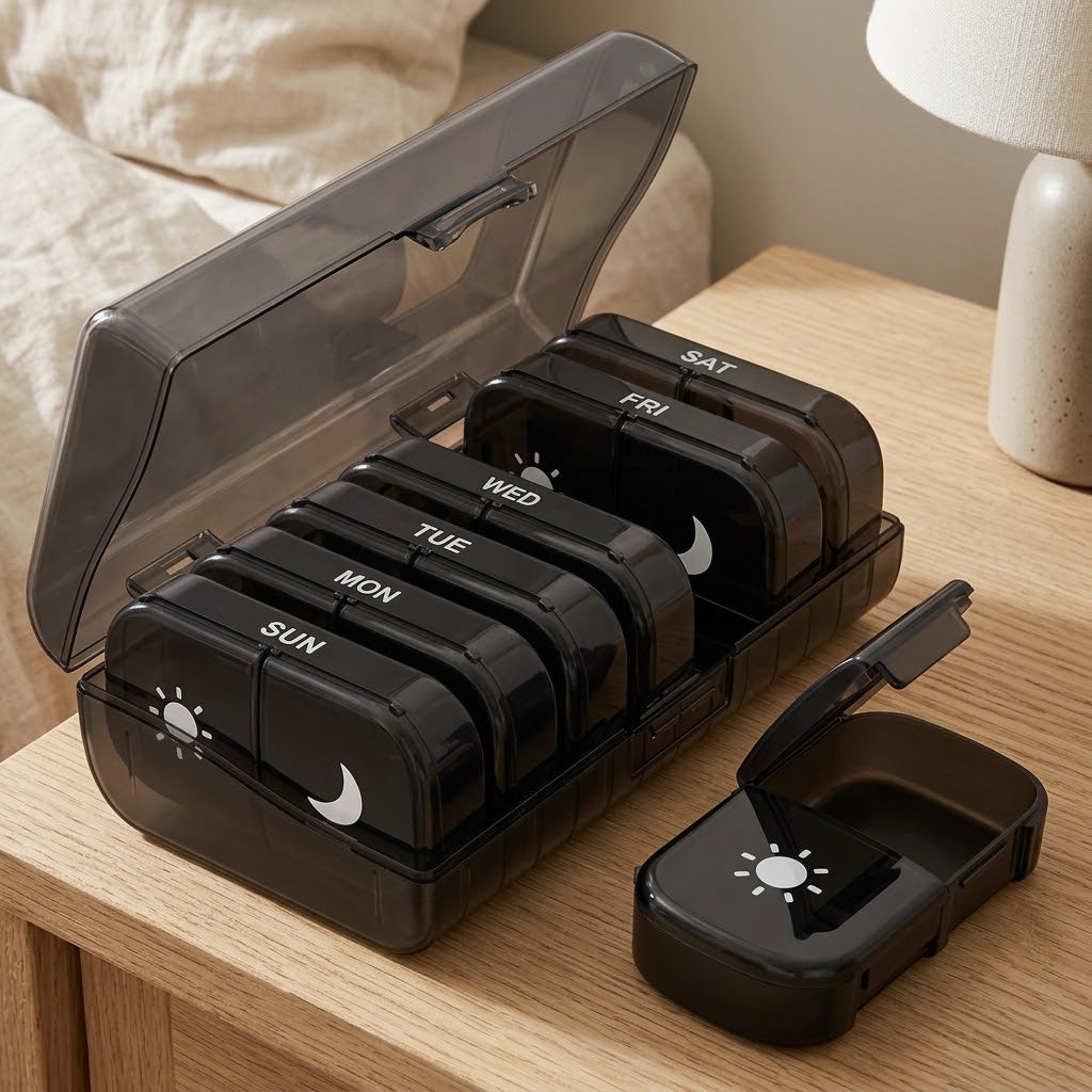 Extra-Large AM/PM Pill Organizer with Privacy Case, Black