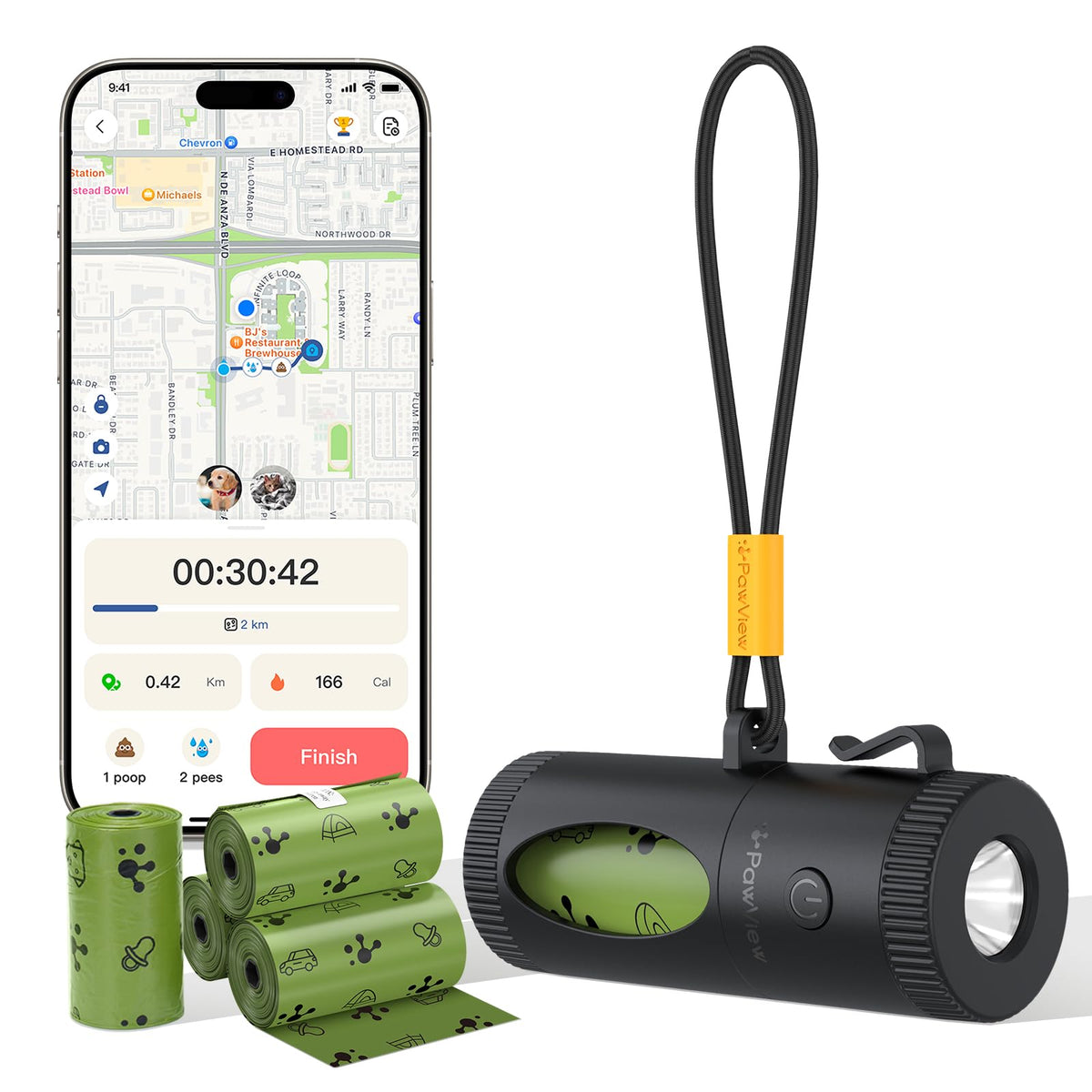 Dog Poop Bag Holder with Flashlight and Retractable Strap, 60 Bags