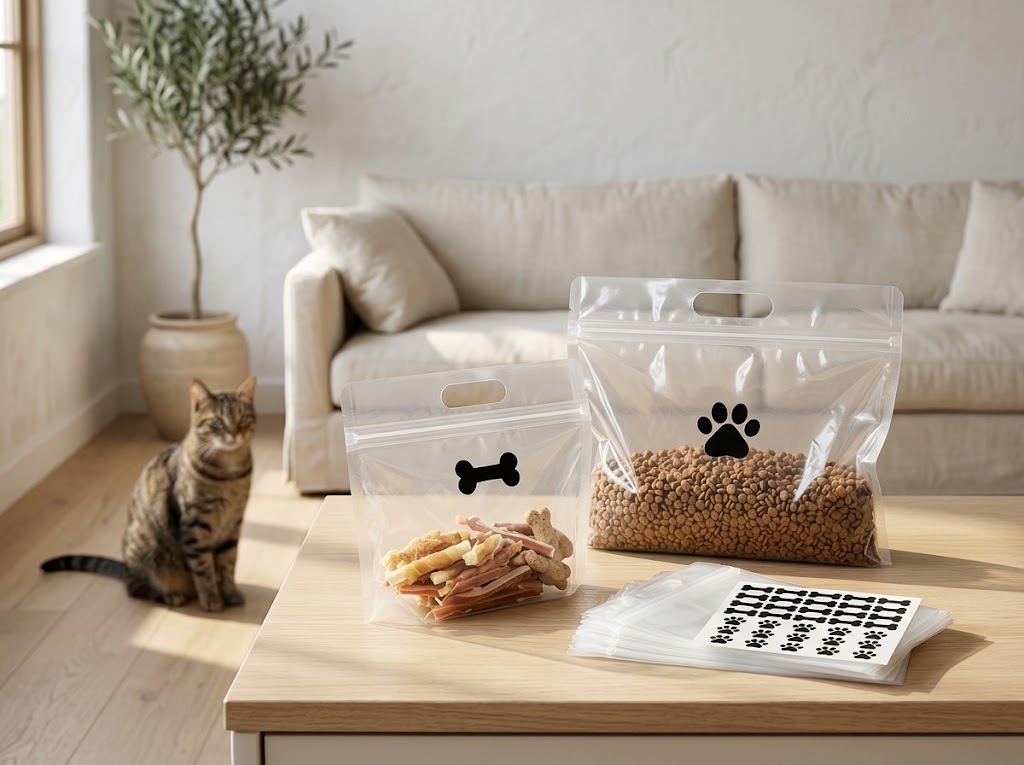 Stand-Up Zip Lock Travel Pet Food Bags, Up to 20 Cups, 30 Pack
