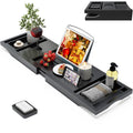 Expandable Bamboo Bathtub Caddy Tray with Book Stand and Wine Holder