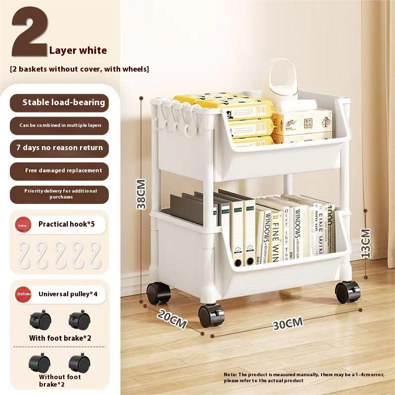 360° Rotating Rolling Storage Cart, 2 to 5 Tiers, White