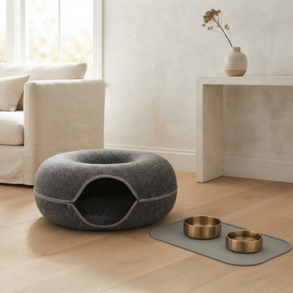 Detachable Felt Donut Cat Tunnel Bed with Peek Hole, 50 cm