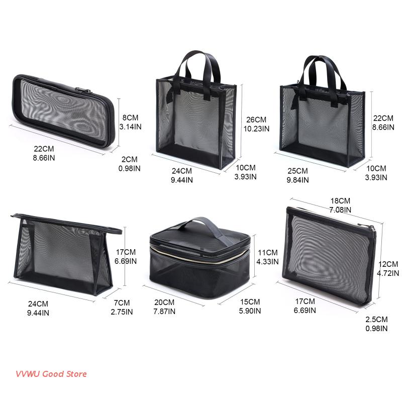 Mesh Zipper Cosmetic Bag, Breathable See-Through Travel Organizer