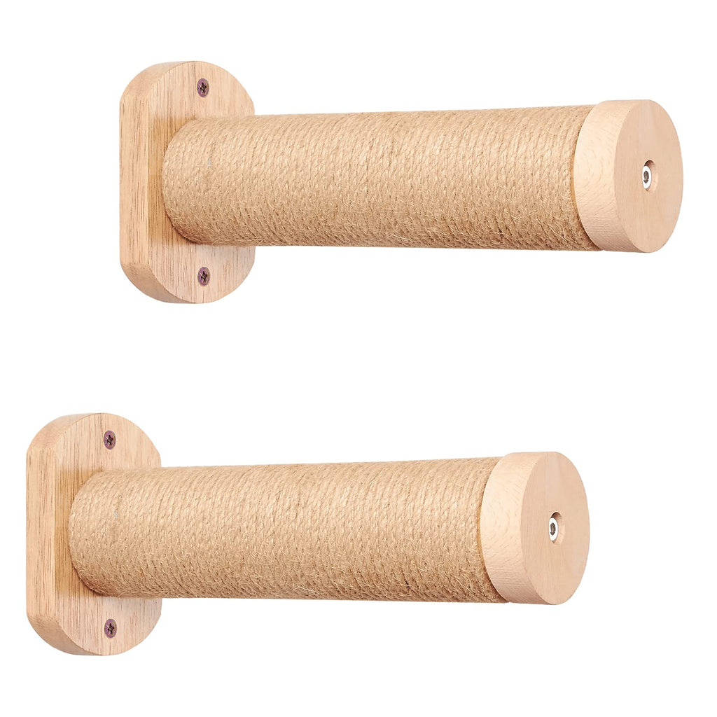 Wall-Mounted Wood Cat Steps Wrapped in Thick Jute Rope, 2 Piece