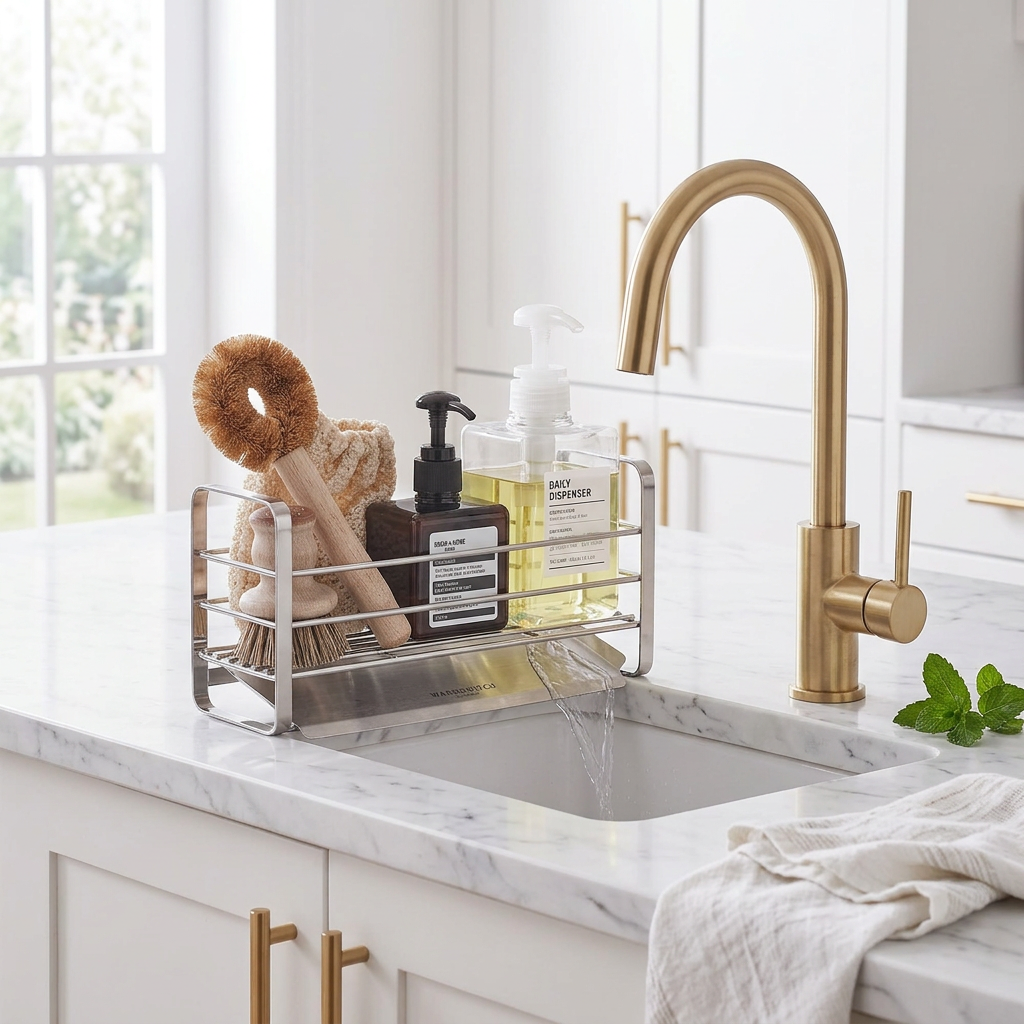 Stainless Steel Sink Caddy with Sloped Removable Drain Tray