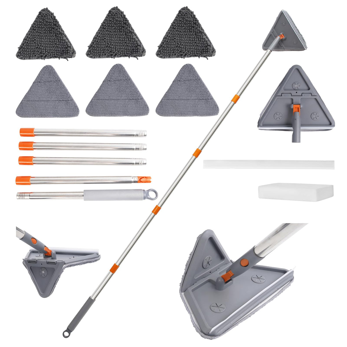 3-in-1 Wall and Ceiling Mop with 82 in Handle and 6 Pads