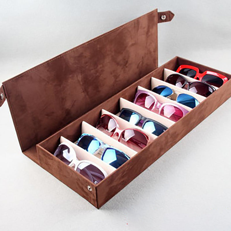 8-Grid Velvet Sunglasses Organizer Box, 48.5 x 18 cm