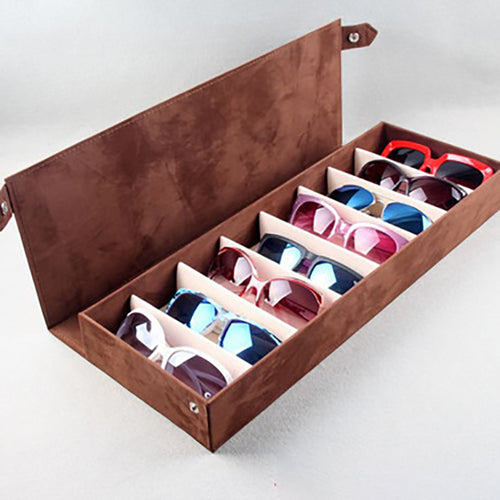 8-Grid Velvet Sunglasses Organizer Box, 48.5 x 18 cm