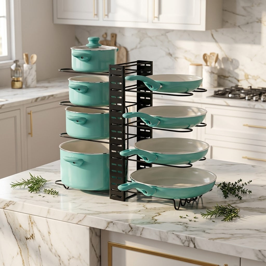 Adjustable Double-Sided Iron Pot and Lid Rack