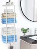 3-Tier Wall-Mounted Towel Rack for Rolled Towels with 4 Hooks, White