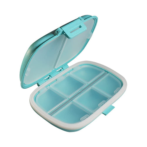 8-Compartment Pill Organizer with Silicone Seal Rings, Blue