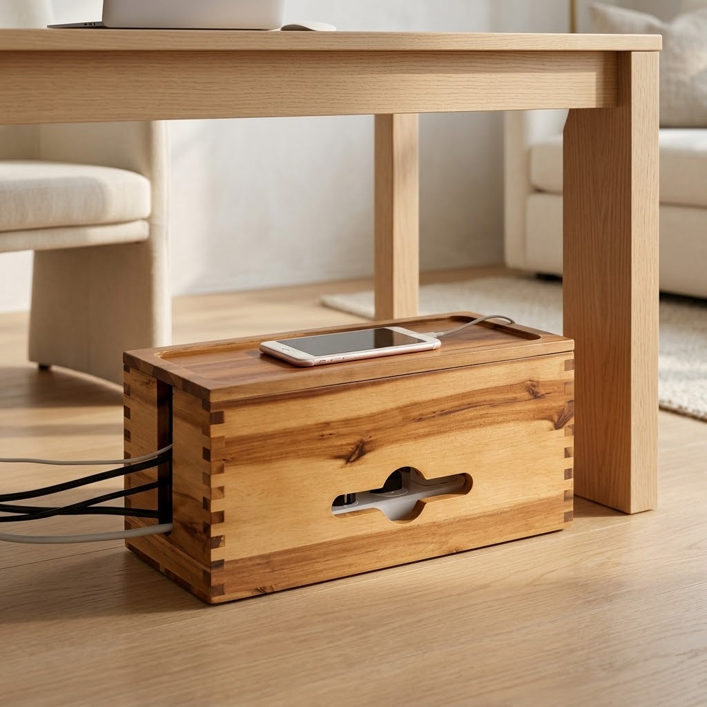 15 in Acacia Wood Cable Management Box