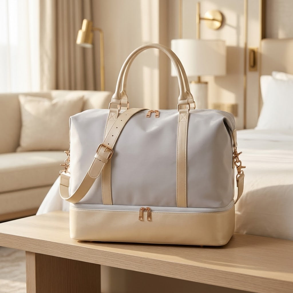Oxford Weekender Tote with Shoe Compartment and Laptop Space, Beige