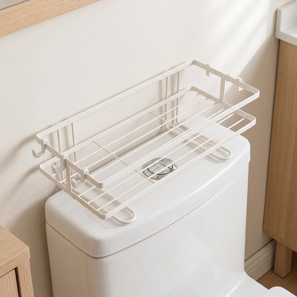 No-Drill Wall-Mounted Iron Toilet Storage Rack, 40 x 20 cm