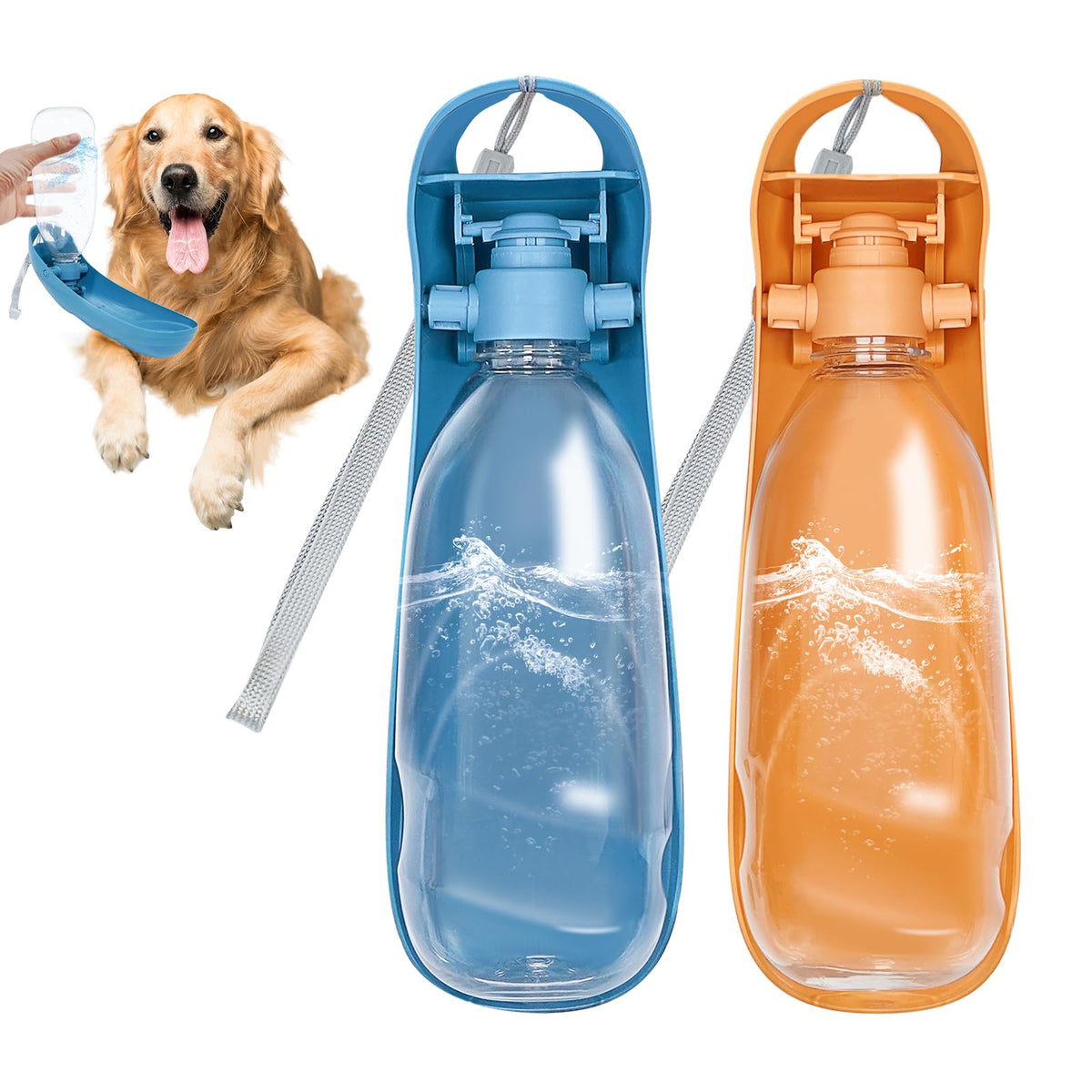 Collapsible Dog Water Bottles with Fold-Out Cup Bowl, 2-Pack, 19 oz
