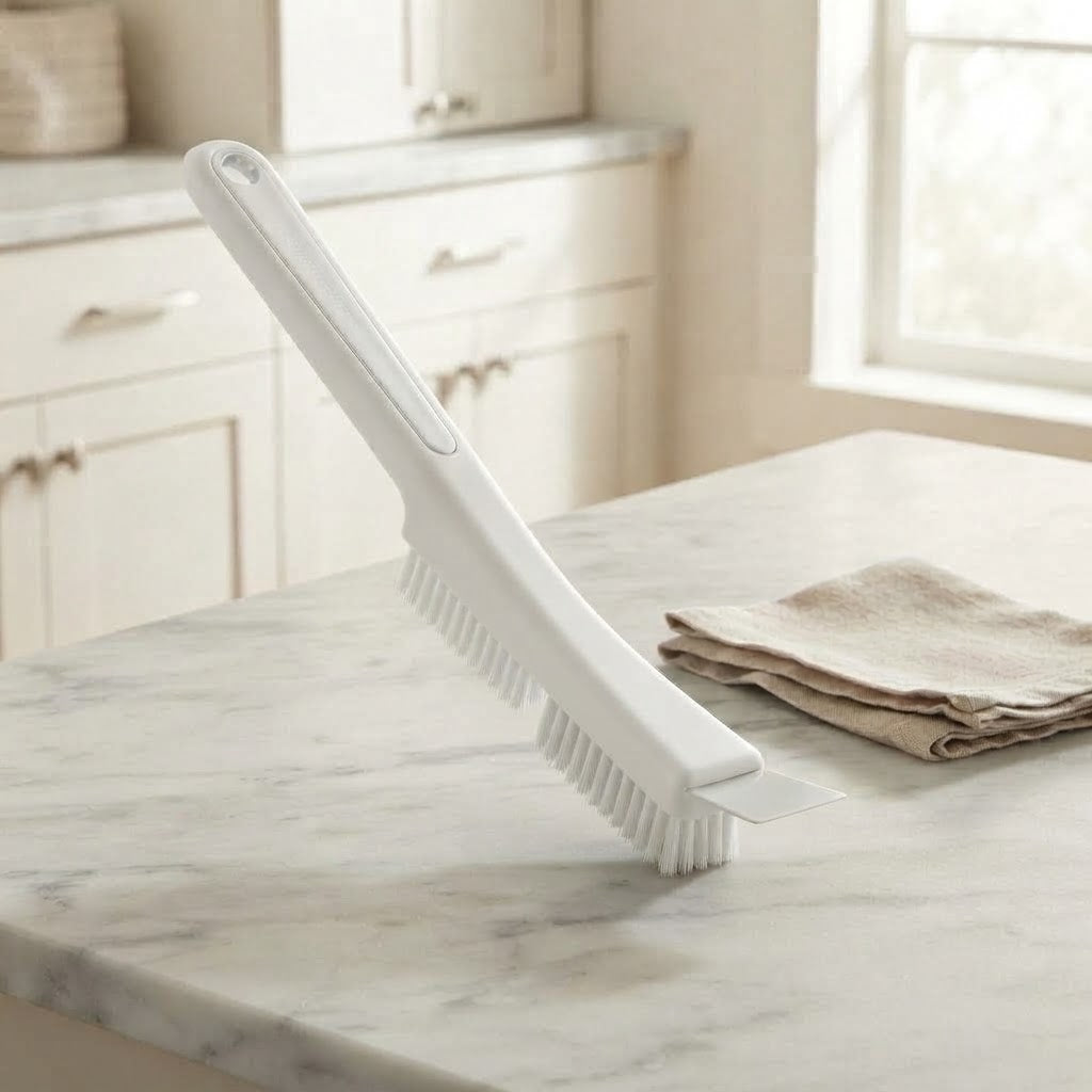 Stove Top and Grout Cleaning Brush with Hard Wire Bristles, White