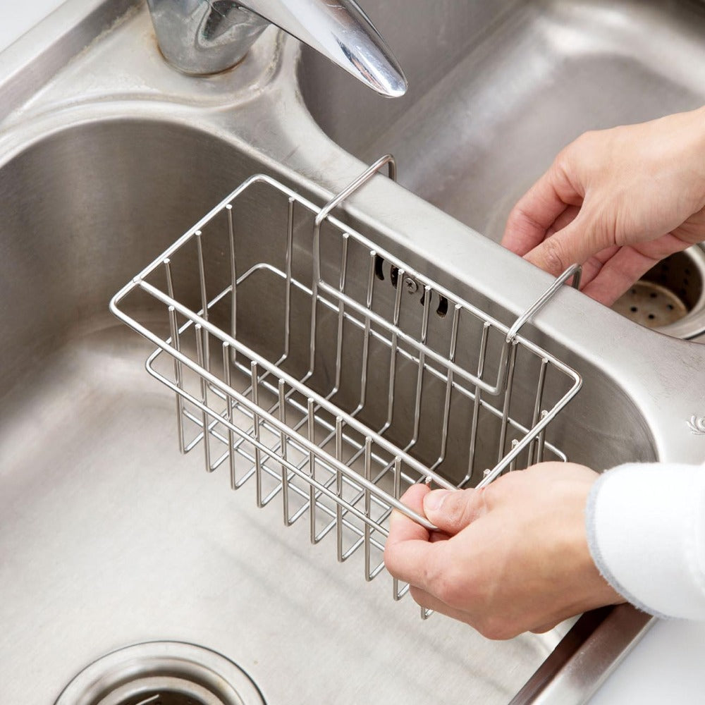 Compact Metal Kitchen Sink Caddy & Sponge Holder, No-Drill