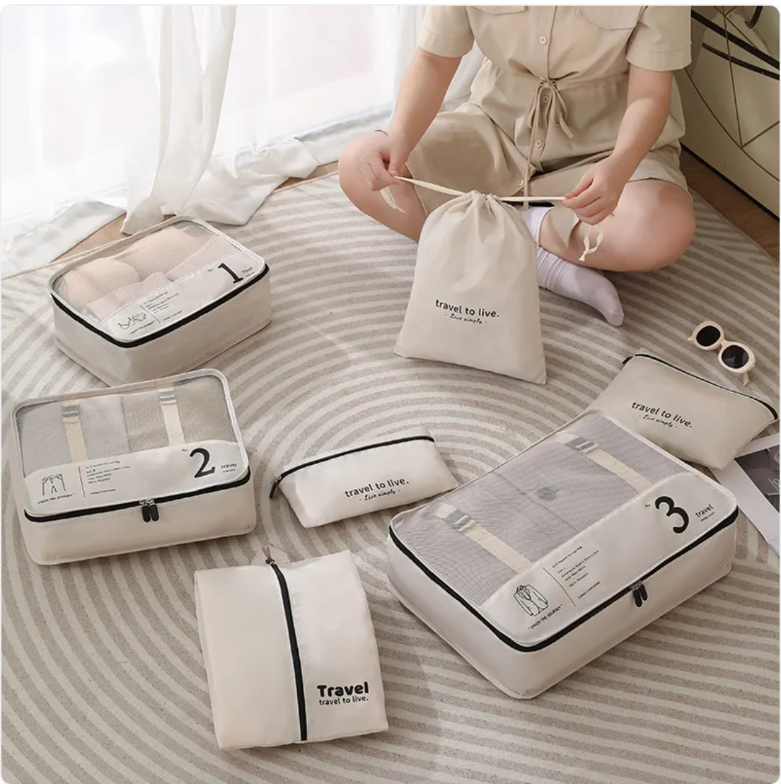 7-Piece Waterproof Packing Bag Set for Clothes and Shoes