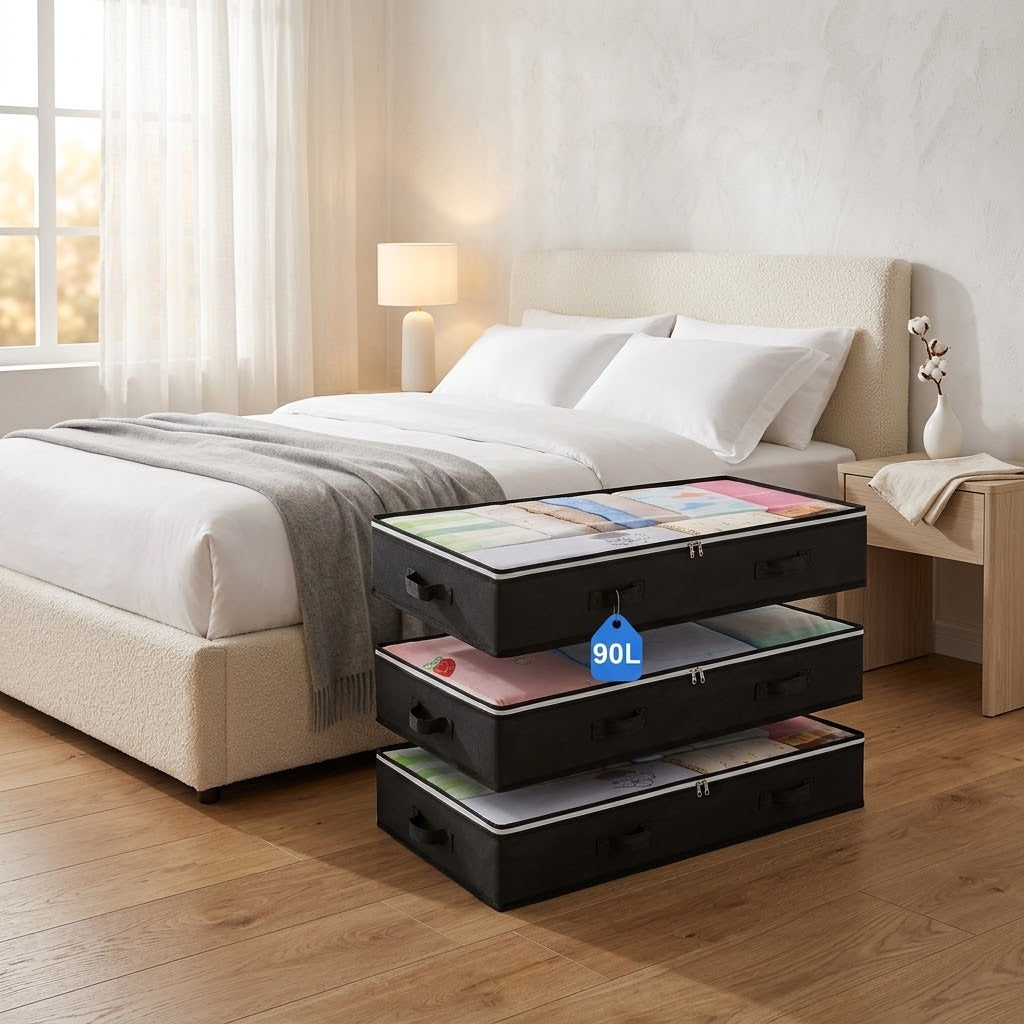 Breathable Under-Bed Storage Bags with Handles, 6 Pack, Black