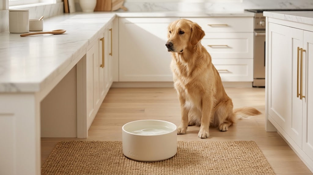 Weighted Dual-Textured Ceramic Dog Bowl, Tofu