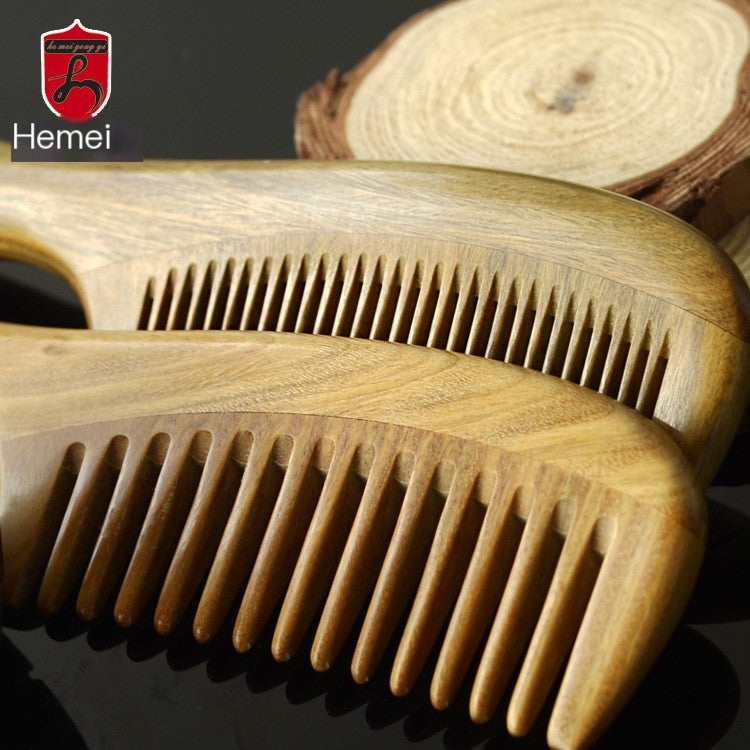 Green Sandalwood Round Handle Comb, Standard or Wide Tooth, 18 cm