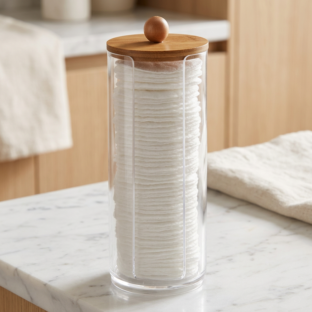 Clear Cotton Pad Holder with Wood Lid