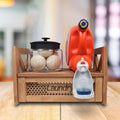 Wooden Laundry Detergent Stand with Drip Cup Holder, Holds 2, Brown
