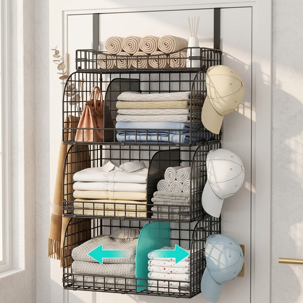 4-Tier Hanging Closet Organizer with Dividers and S-Hooks