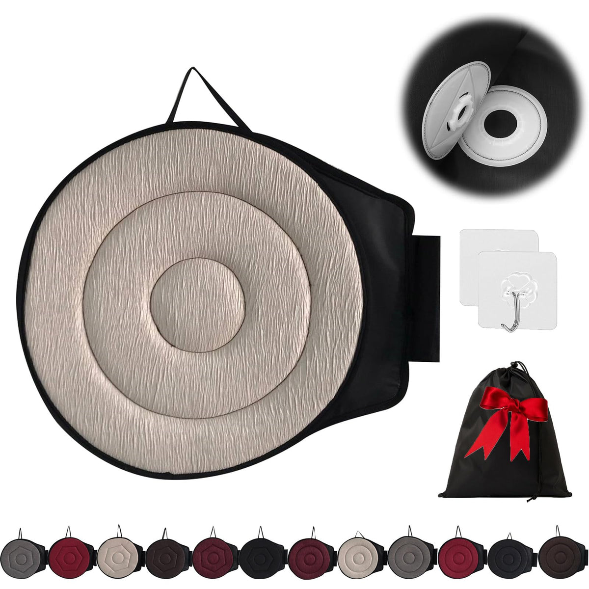 360-Degree Swivel Car Seat Cushion with Non-Slip Base, Beige
