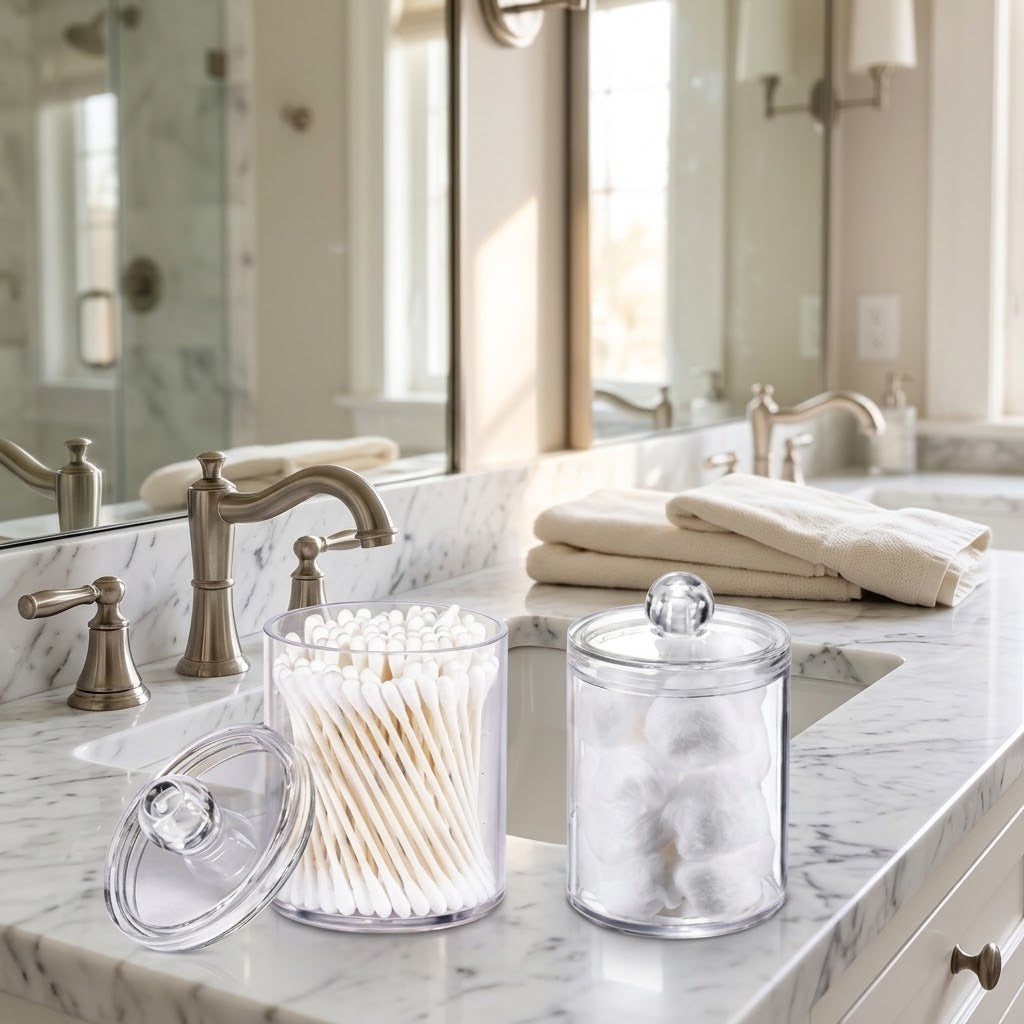 Round Clear Acrylic Cotton Swab Holder, 7 x 11 cm