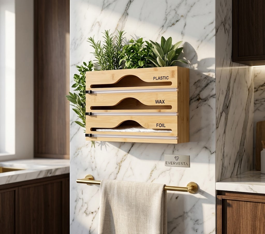 Bamboo Cling Film and Foil Dispenser with Cutter, Two or Three Slots