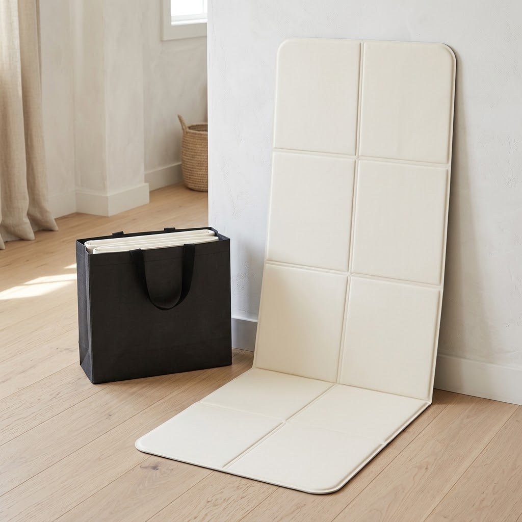 Foldable Travel Yoga Mat with Carry Bag, 1/4 in Non-Slip TPE, Beige
