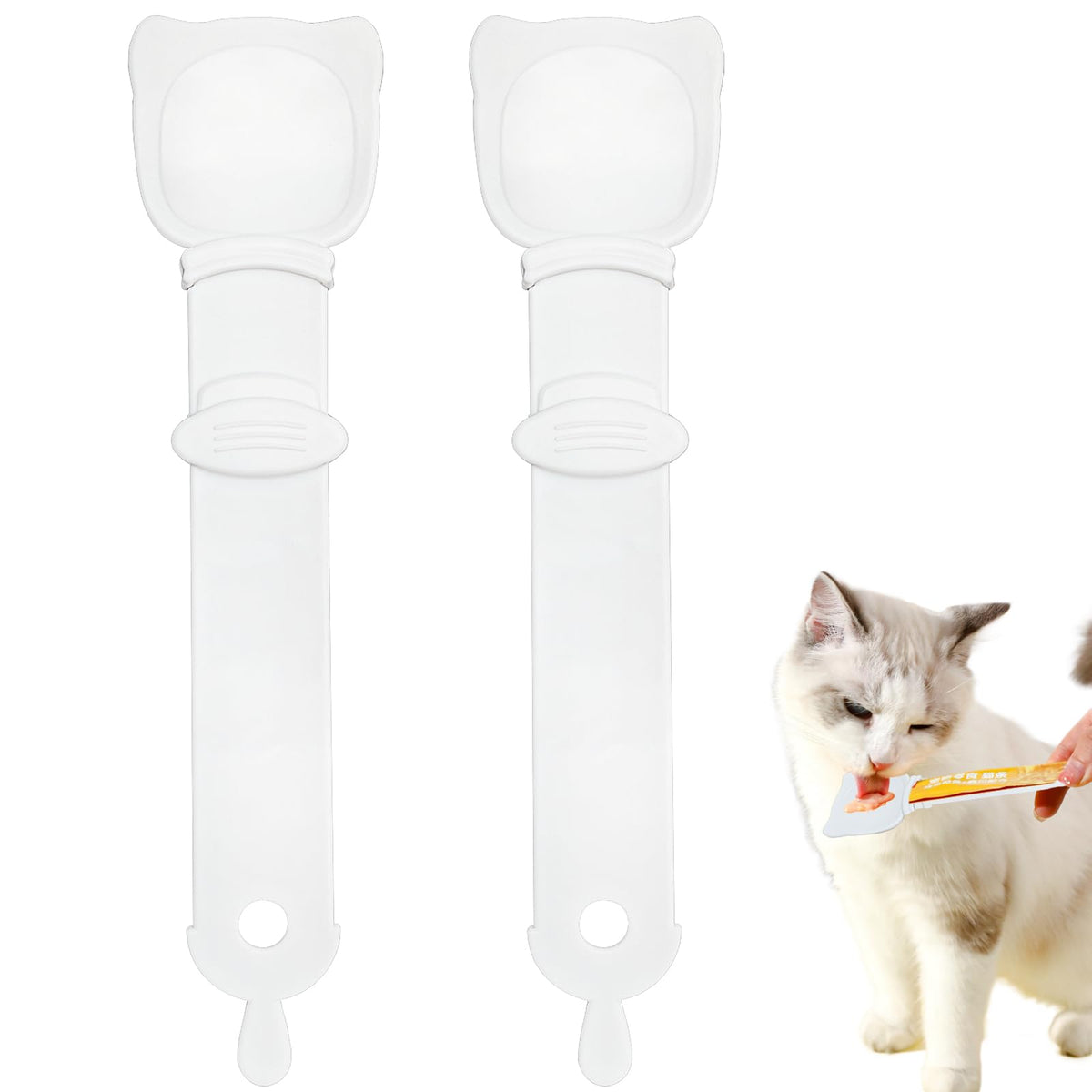 Claw-Shaped Lickable Cat Treat Spoons for Wet Food, Set of 2, White
