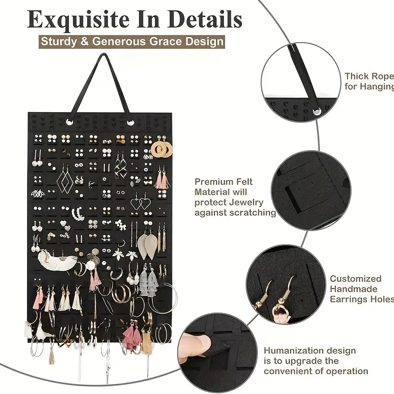 Hanging Felt Jewelry Organizer, Foldable Storage Bag with Compartments