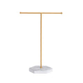 T-Bar Jewelry Display Stand, Plated Metal with White Marble Base, 10.2 in